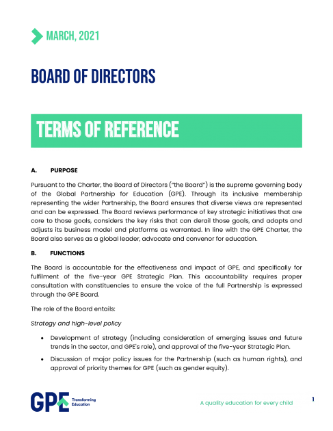 Terms of reference for the Board of Directors | Documents | Global ...